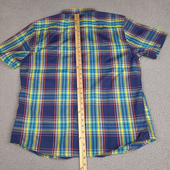 True Rock Shirt Mens XXL Blue Plaid Button Down Short Sleeve Cotton Preppy‎ - Picture 11 of 12